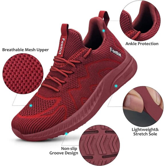 Feethit Women Burgundy Lightweight Wide Mesh Workout Sneakers For Tennis Gym - Picture 2 of 7